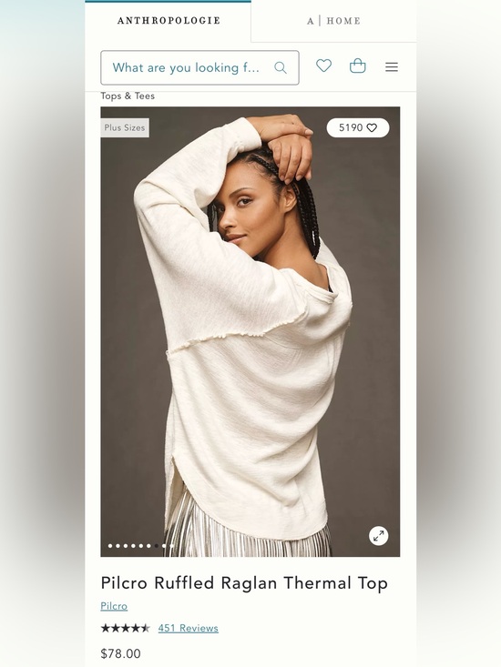 Pilcro Tops - Pilcro Lightweight Cream Thermal Raglan Crewneck Top with Ruffle Detail